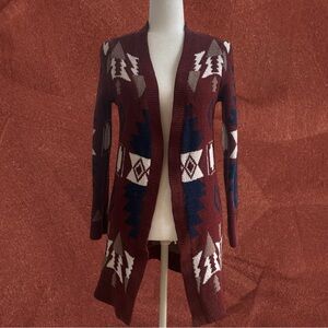 Ven Bridge Burgundy Aztec Boucle Cardigan Sweater, Size S, MSRP $32